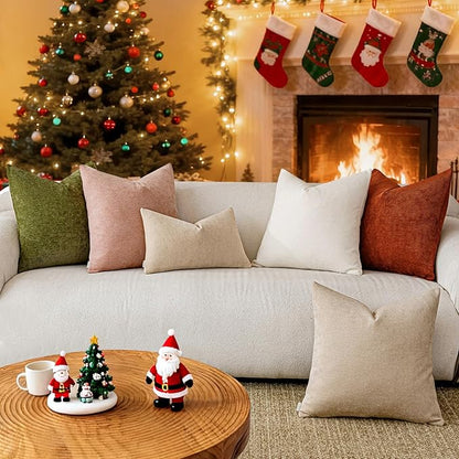 a moment Pack of 2 Christmas Decorative Chenille Throw Pillow Covers with Twill Cushion Covers for Sofa Living Room Couch Bed 22x22 Inch Moss Green