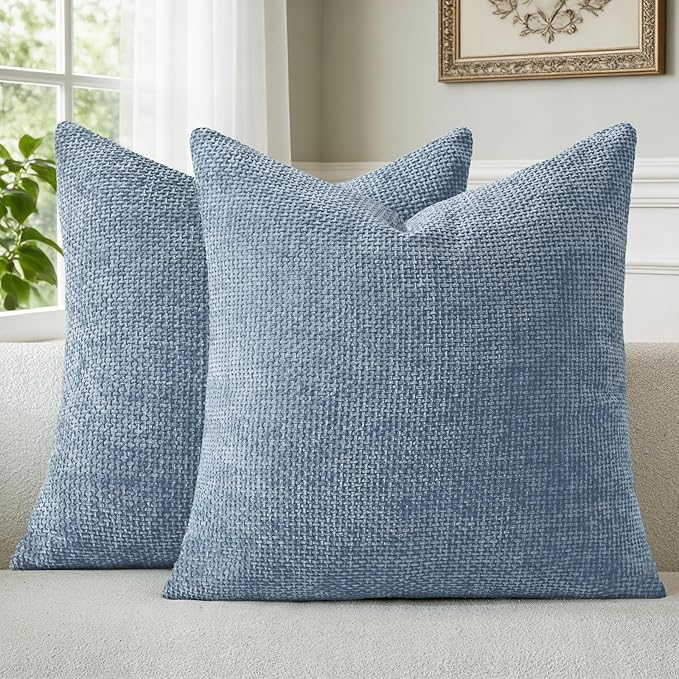 a moment Blue Chenille Throw Pillow Covers 20x20 Inch Pack of 2 Modern Decorative Throw Pillow Covers Farmhouse Cross Covers Modern Home Decor for Sofa Bedroom Living Room