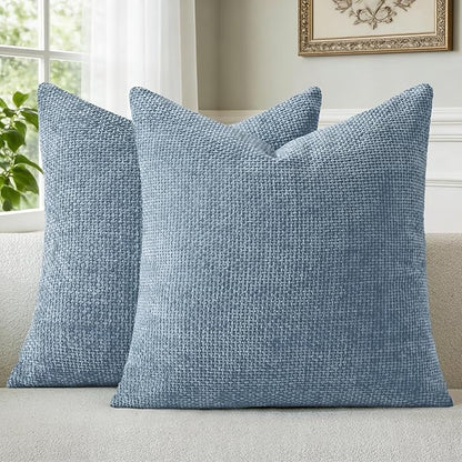 a moment Blue Chenille Throw Pillow Covers 20x20 Inch Pack of 2 Modern Decorative Throw Pillow Covers Farmhouse Cross Covers Modern Home Decor for Sofa Bedroom Living Room