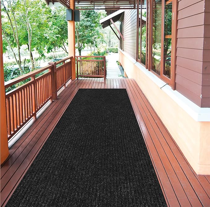 Ottomanson 2'7" x 16' Hallway Runner with Scraper Pile - Extra Durable Non-Slip Rug Mat for Indoor & Outdoor Use - Ideal for Kitchen, Entryway & Garage - High-Traffic Carpet, Black