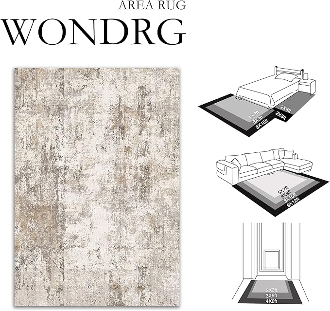 4x6 Washable Area Rug Brown Grey Abstract Entryway Office Throw Rug Neutral Modern Non Slip Soft Low Pile Indoor Carpet for Living Room Bedroom Kitchen Entrance