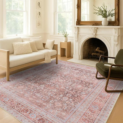 Fame Living Washable Area Rug. Modern Farmhouse. Vintage. Turkish. Bohemian. Distressed. Oriental. Traditional. Rugs for Living Room. Dining. Bedroom. Office. Entryway. Foyer. (860TT, 9' x 12')