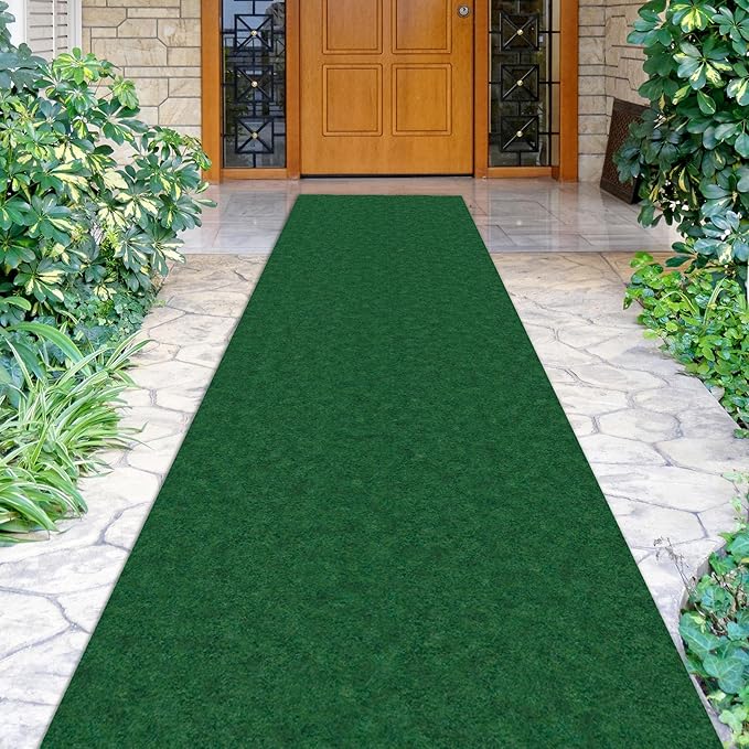 Ottomanson 2' x 46' Hallway Runner with Scraper Pile Extra Durable Non-Slip Rug Mat for Indoor & Outdoor Use - Ideal for Kitchen, Entryway, Patio & Garage - High-Traffic Carpet, Green