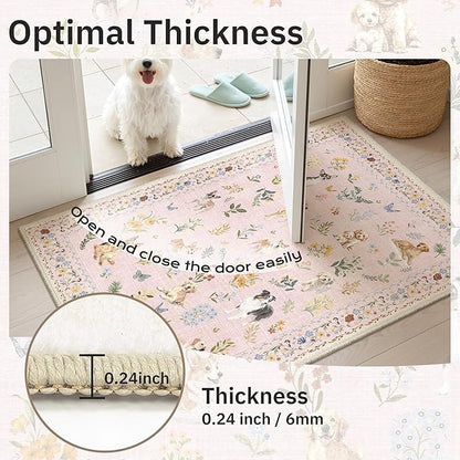 Soalmost Dog 8x10 Pink Area Rugs for Baby Girl Nursery, Washable Animal Floral Vintage Rug Non-Slip Low Pile Soft Throw Rugs for Living Room Dining Room Bedroom Playroom Classroom (8 x 10,Pink)