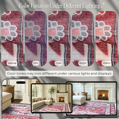 Fame Rugs Turkish Rug. Washable Vintage Oriental Antique Inspired Traditional Doormat Small Modern Area Rugs Luxury Entryway Entry Bedroom Bathroom Kitchen (378RR, 7'5 x 9'9)