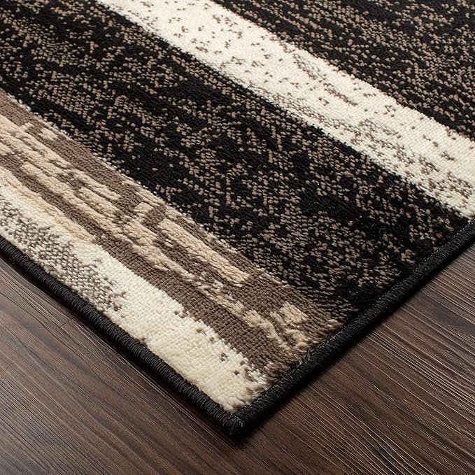 SUPERIOR Indoor Runner Area Rug with Jute Backing for Kitchen, Bedroom, Dorm, Living Room, Hallway, Entryway, Perfect for Hardwood Floors - Rockwood Modern Geometric Design, 2'6" X 10', Chocolate