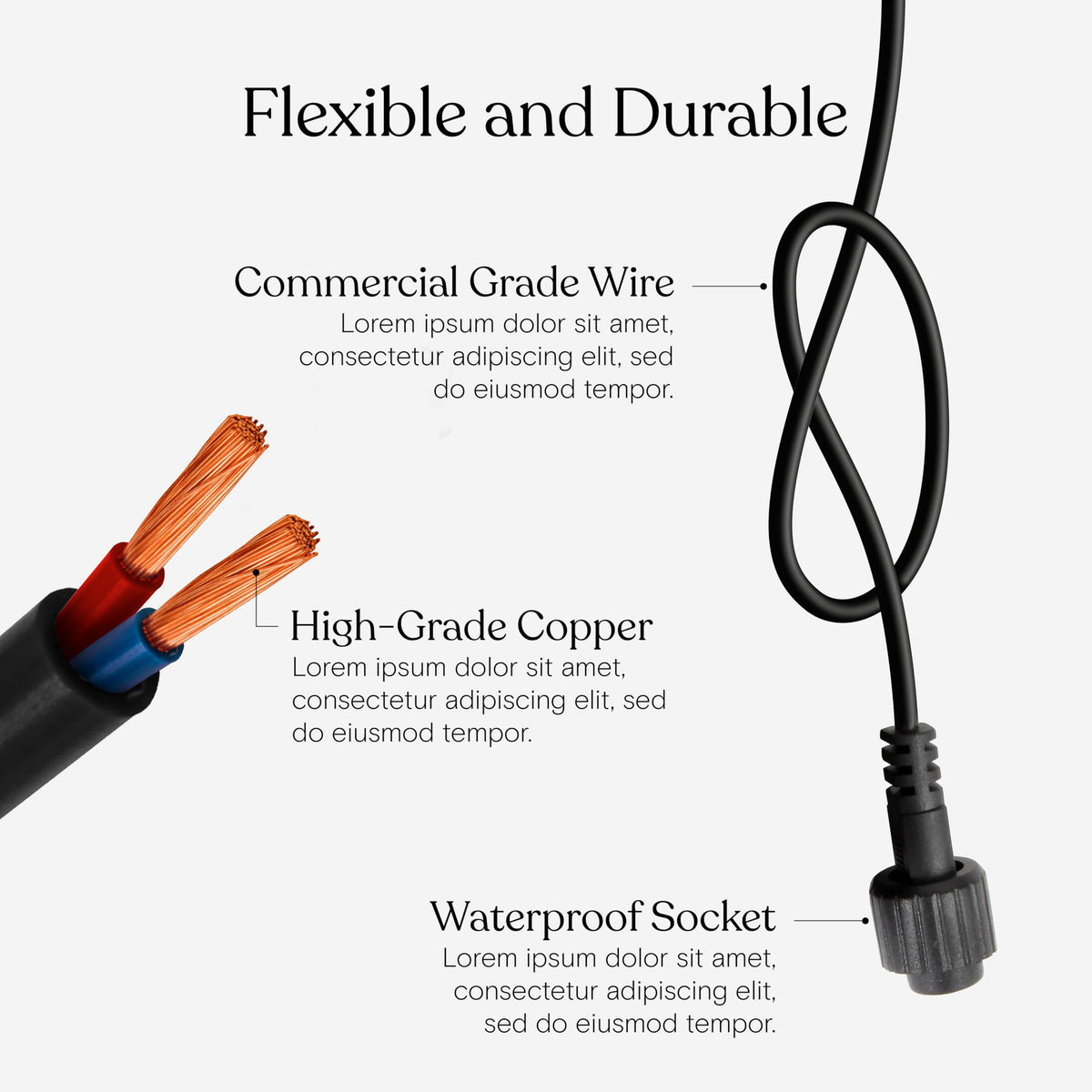 Brightech Ambience Pro Waterproof Extension Cable — 6ft for Solar Outdoor String Lights