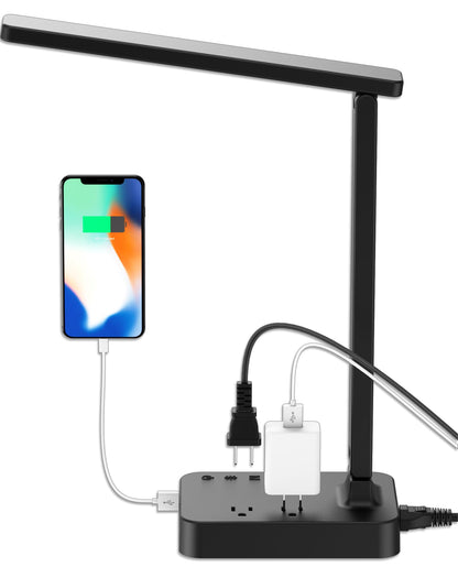 Drevet LED Desk Lamp for College Dorm Room — USB Port, 2 Outlets, 3 Lighting Modes