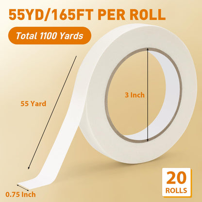 NEOACT Masking Tape 0.75in x 55yds x 20 Rolls – Bulk White/Beige Painter’s Tape for Arts, Craft, Painting, School, Home, Office (1100 Yards Total)