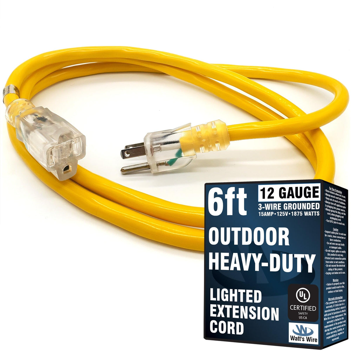 Watts Wire 6-ft Outdoor Extension Cord Waterproof — 12-Gauge Heavy-Duty, Grounded, Lighted